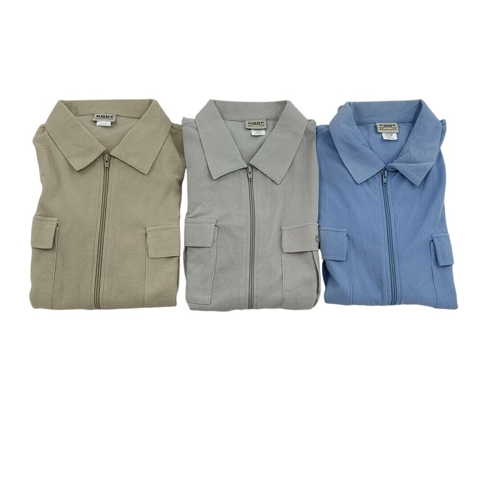 Duke Haband Men L Full Zip Knit Shirt Pack Blue Grey Tan Size L Lot Of 3 Casual